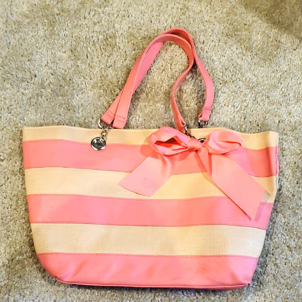 Pink and Cream Striped Tote Bag